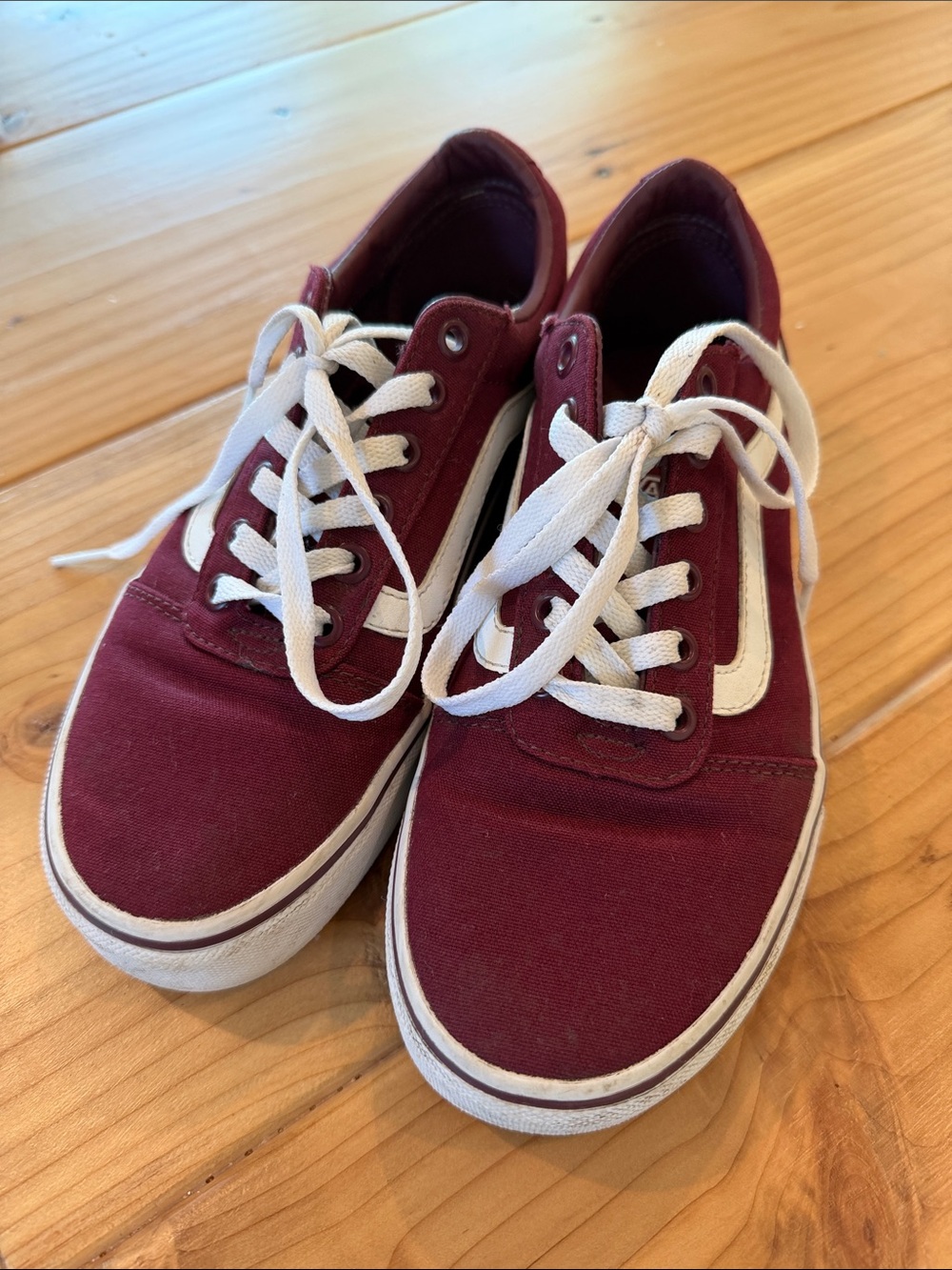 Vans Burgundy Canvas Low-Top Sneakers with White Stripe
